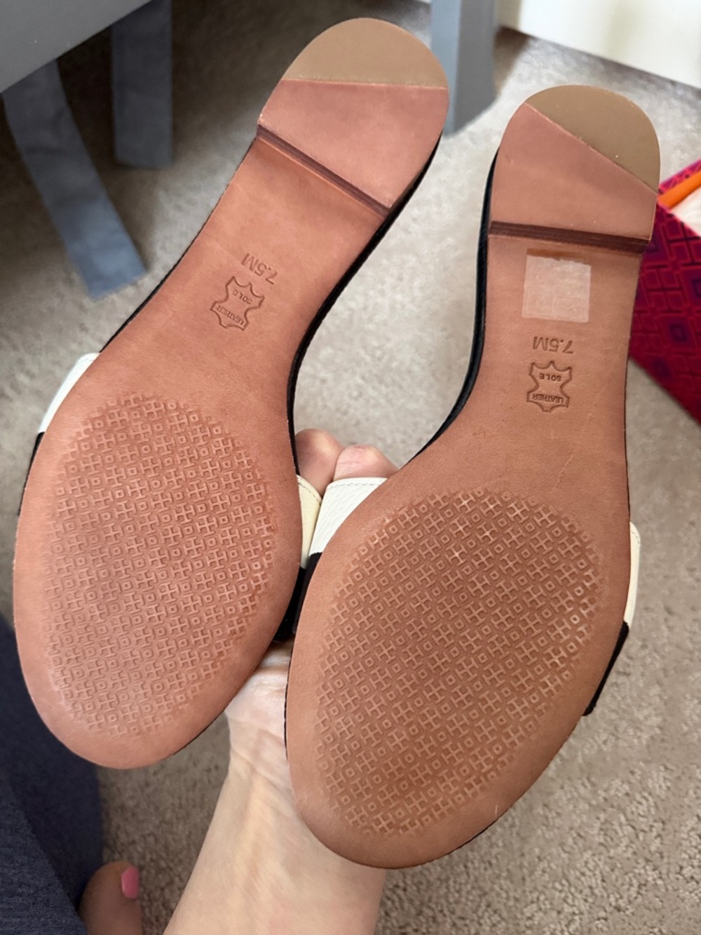 Tory Burch Black and White Leather Slide Sandals - Picture 3 of 3